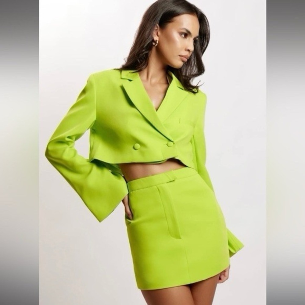 Meshki Neon Lime Cropped Double-Breasted Blazer